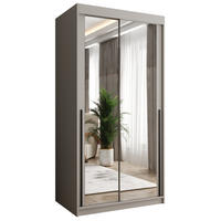SCHIEBETÜRENSCHRANK mit Spiegel 100 cm Breite Kaschmir mit schwarzem Griff - Kaschmir/Schwarz, Holzwerkstoff (100/200/62cm) - Home Collective