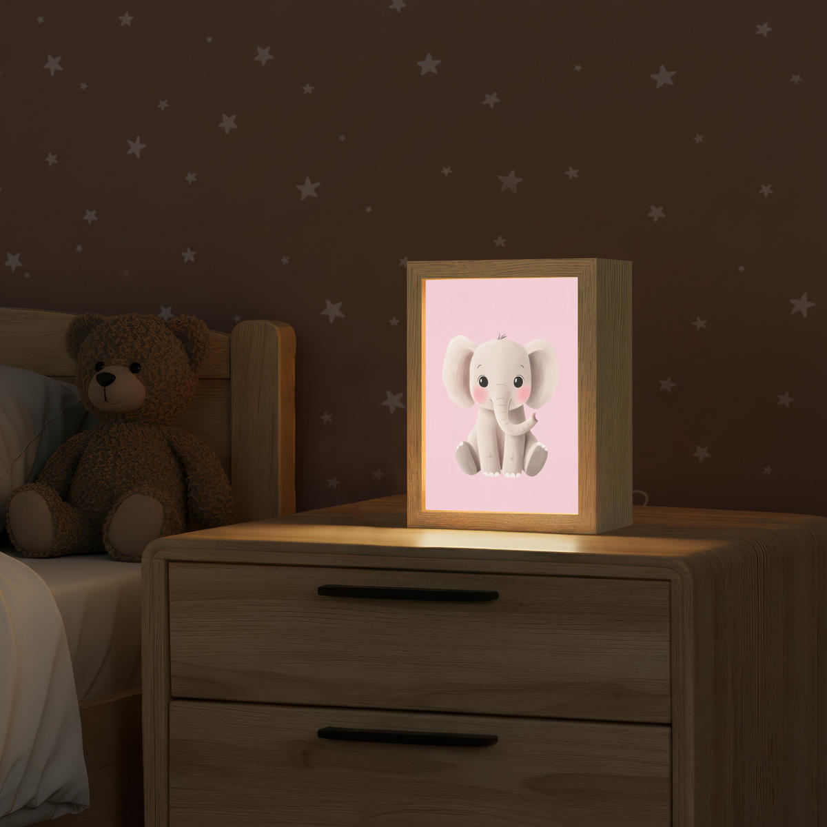 NACHTTISCHLAMPE Elefant - Baby - Rosa - Cartoon 15x20 cm - Rosa, Holzwerkstoff (8/15/20cm)