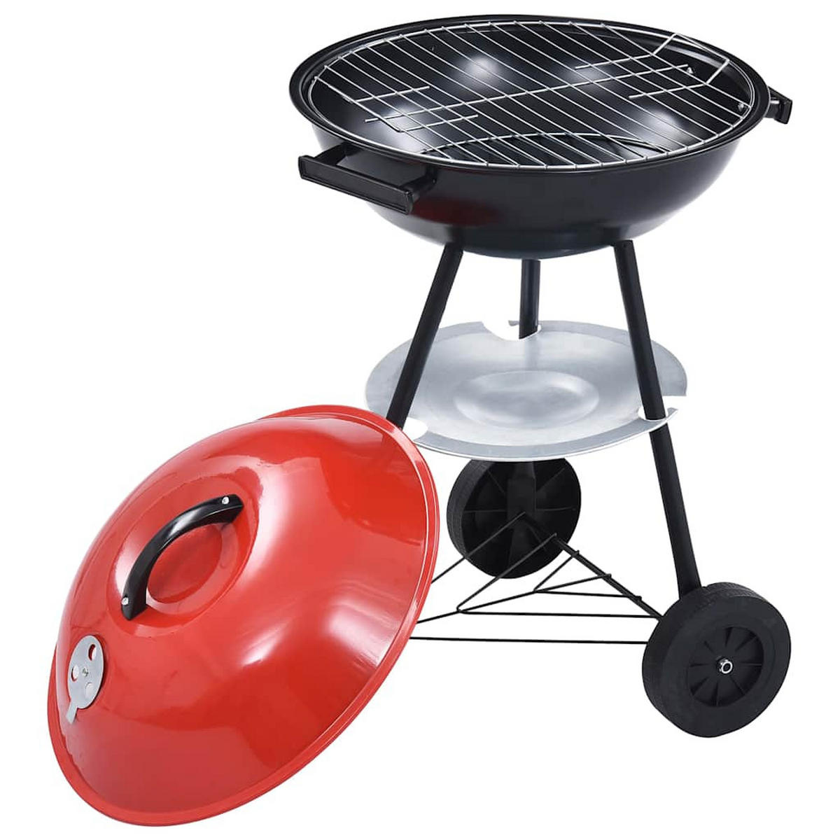 HOLZKOHLEGRILL Tragbar XXL Mit Rädern 44 Cm - Rot, Metall (44/75/44cm) - vidaXL
