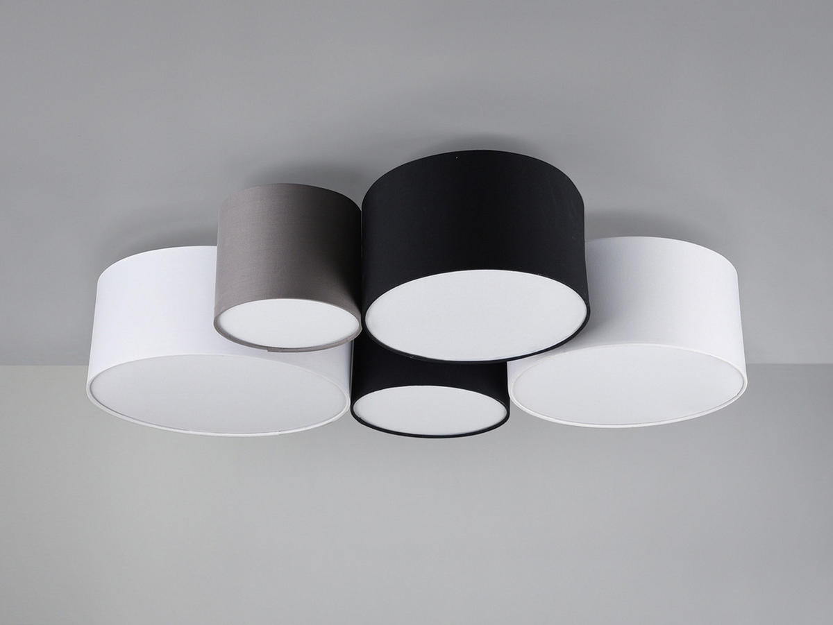 LED-DECKENLEUCHTE 5x Stoff Lampenschirmen Grau, Schwarz, Weiß, Breite 90cm - Schwarz/Weiß, Textil (70/90/21cm) - meineWunschleuchte