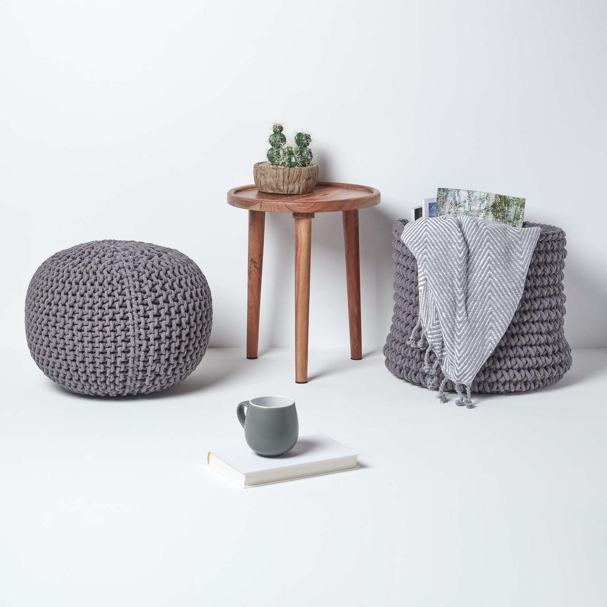 STRICK-POUF grau, 40/40/35 cm - Grau, Textil (40/35/40cm) - Homescapes