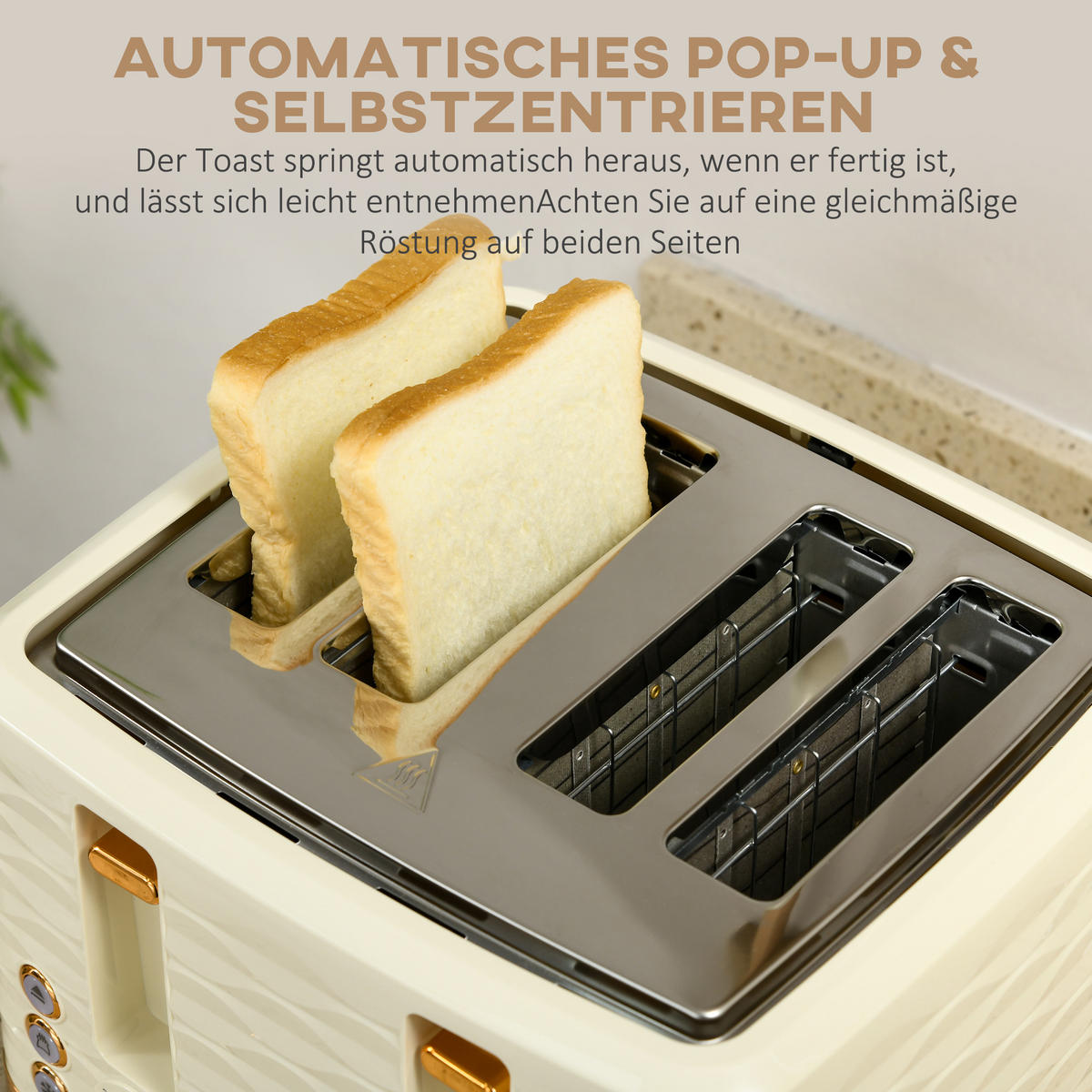 WASSERKOCHER-TOASTER-SET mit 1,7 L Wasserkocher, 4 Scheiben-Toaster, Beige - Beige, Kunststoff (19.5/23.2/24.1cm) - HOMCOM