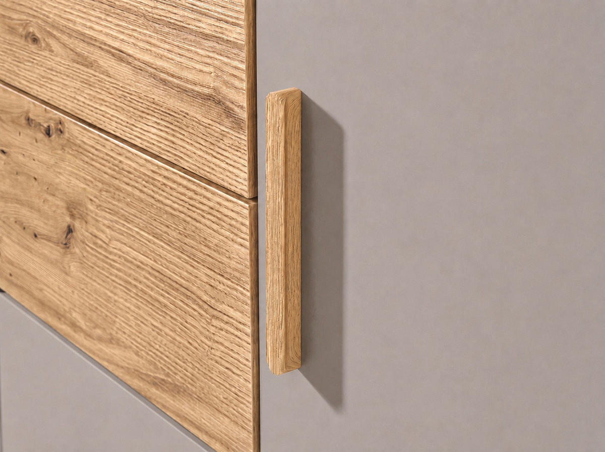 DREHTÜRENSCHRANK B273/H210/T58 cm Beige Grau, Kleiderschrank mit 2 großen Schubkästen & Griffen in Eiche Artisan Dekor / 22645 - Greige/Eiche Artisan, Holzwerkstoff/Kunststoff (273/210/58cm) - luma-home
