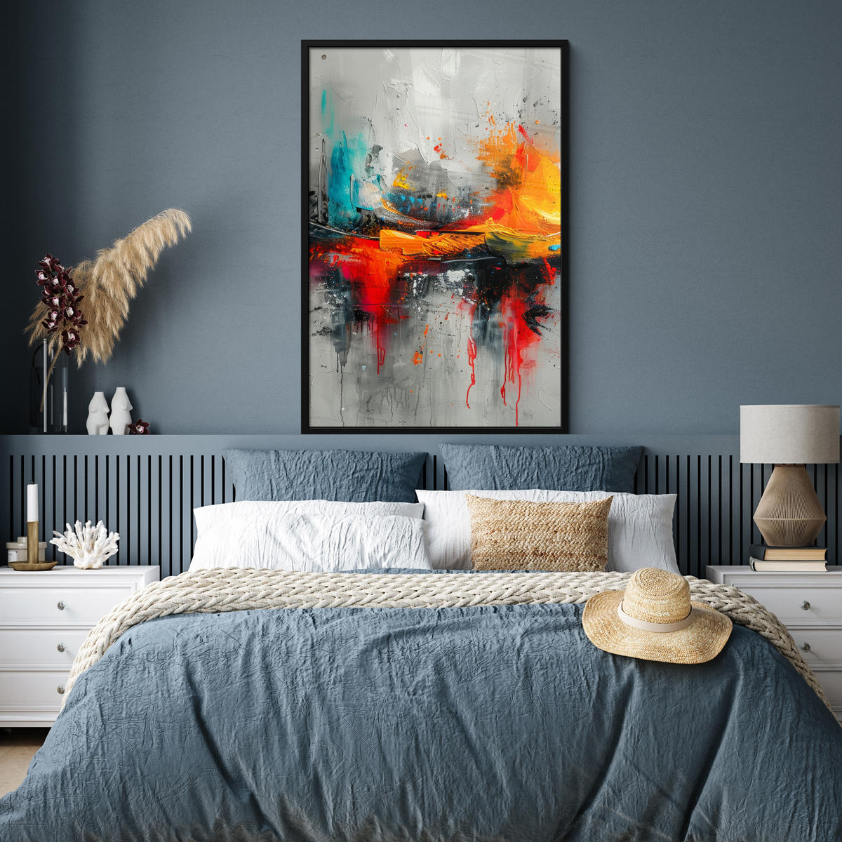 GERAHMTES BILD Moderne Kunst - Orange - Grau - Abstrakt 80x120 cm - Hellgrau, Papier (80/120cm) - MuchoWow