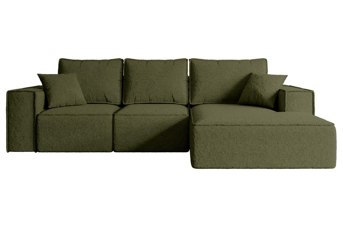 ECKSOFA mit Schlaffunktion und Bettkasten SERRA-L-S - 266x161x87 cm Grün Bouclé - Schwarz/Grün, Holzwerkstoff/Kunststoff (266/161cm) - ALTDECOR