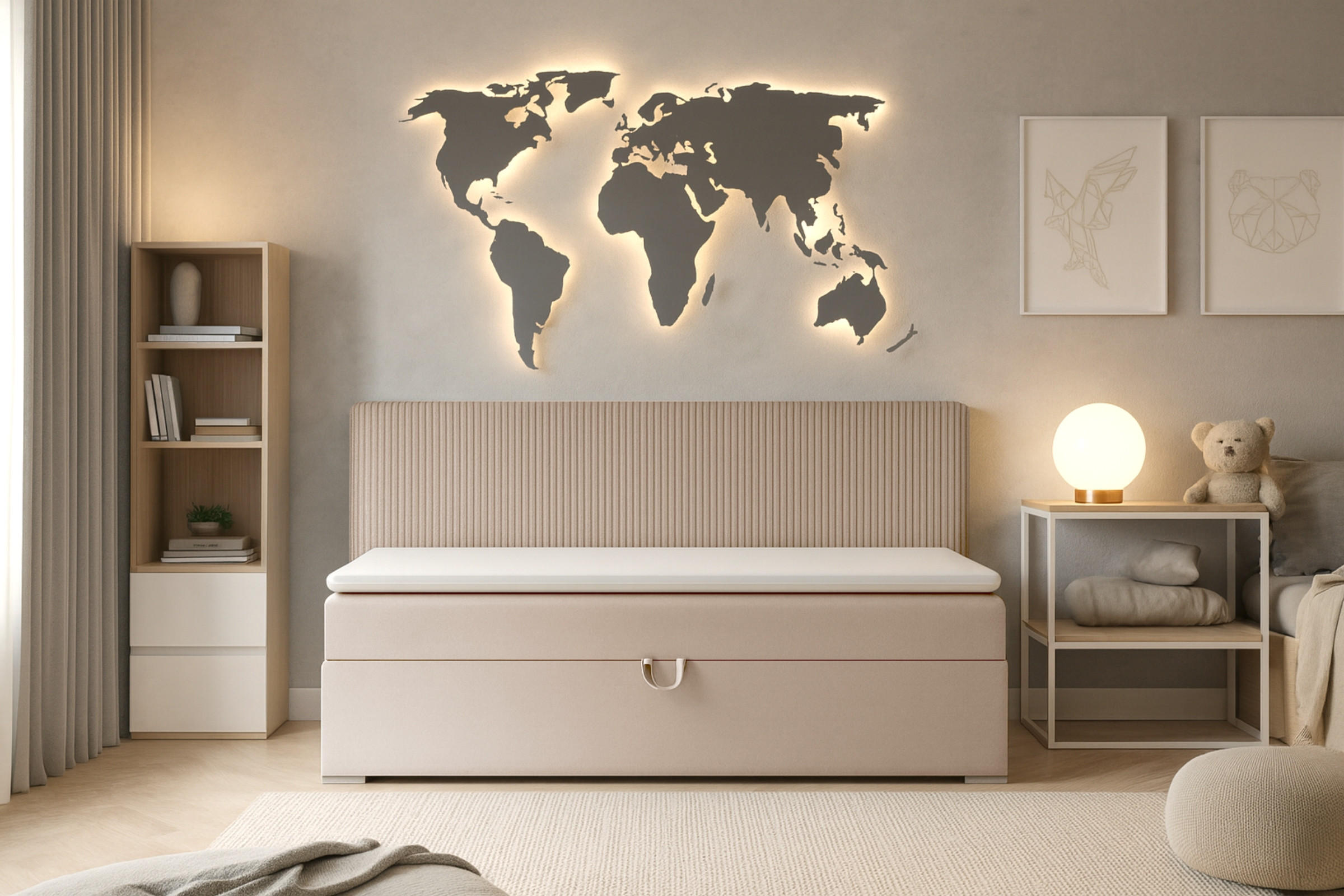 BOXBETT MATI BIS 90/200 Beige mit Taschen-Federkernmatratze H4 - Beige, Holz/Holzwerkstoff (90/200cm) - Deine Möbel 24