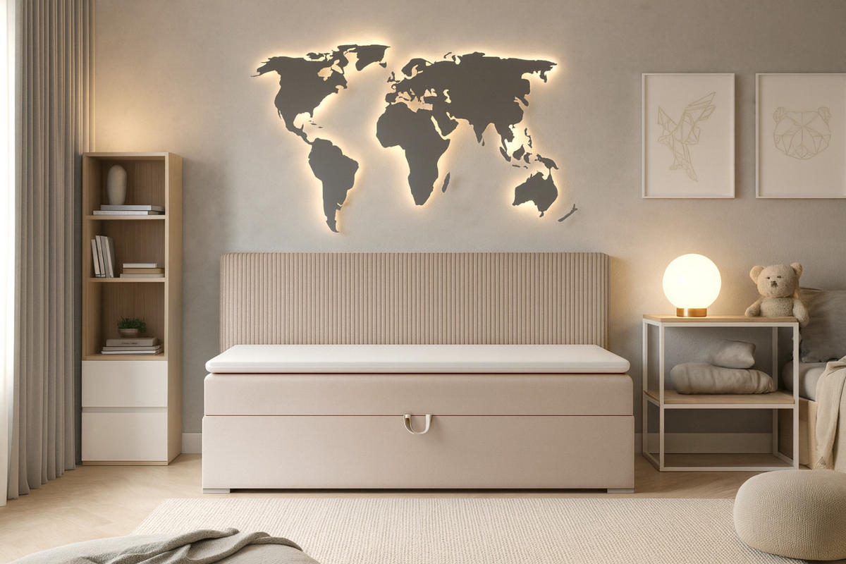 BOXBETT MATI BIS 90/200 Beige mit Taschen-Federkernmatratze H4 - Beige, Holz/Holzwerkstoff (90/200cm) - Deine Möbel 24