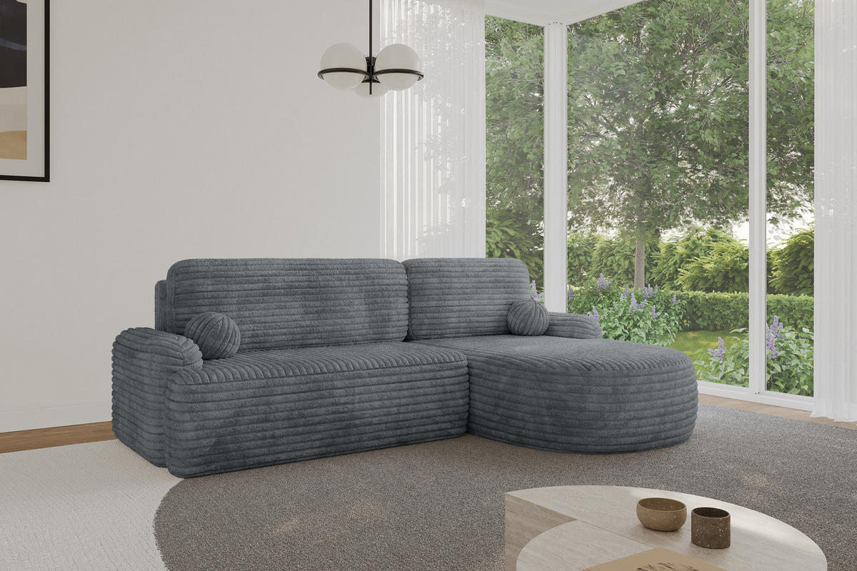 ECKSOFA mit Schlaffunktion und Bettkasten LIRA-L - 264x172x89 Dunkelgrau - Dunkelgrau, Holzwerkstoff/Textil (172/264cm) - ALTDECOR