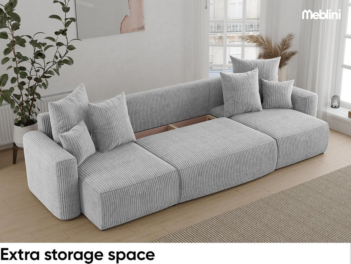ECKSOFA DAVE U - Hellgrau/Schwarz, Holzwerkstoff (312/142cm) - Meblini