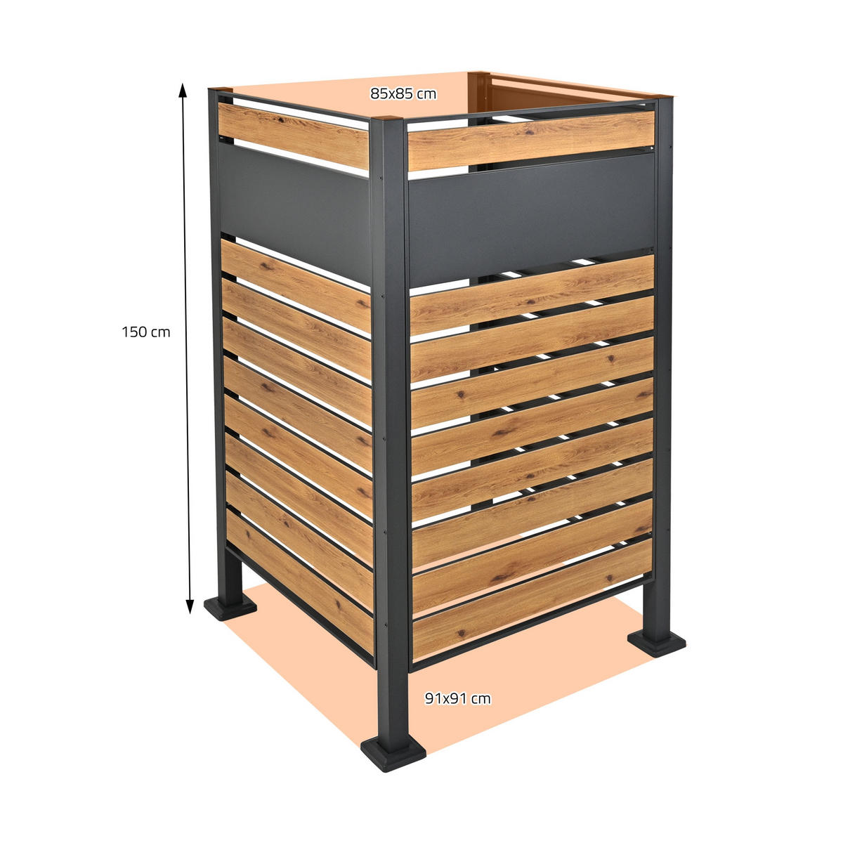 MÜLLTONNENZAUN 1er Anthrazit-Holzoptik - Multicolor, Metall (11/150/86cm) - ML-DESIGN