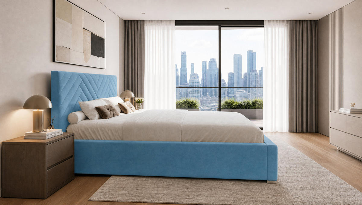 POLSTERBETT 120x200 cm AURA, Doppelbett mit Bettkasten und Lattenrost aus Holz, Velourstoff: Hellblau - Hellblau, Holz/Kunststoff (120/200cm) - Marpur