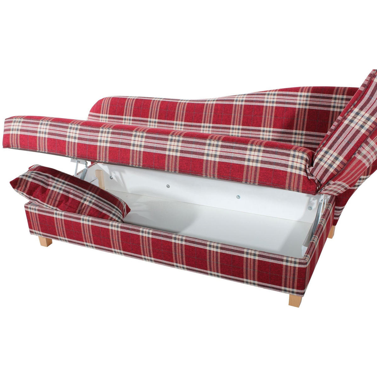 RECAMIERE mit Armteil rechts klappbar Katia Bezug Flachgewebe Buche natur / rot - Rot, Kunststoff (190/82/88cm) - 58aufmkessel