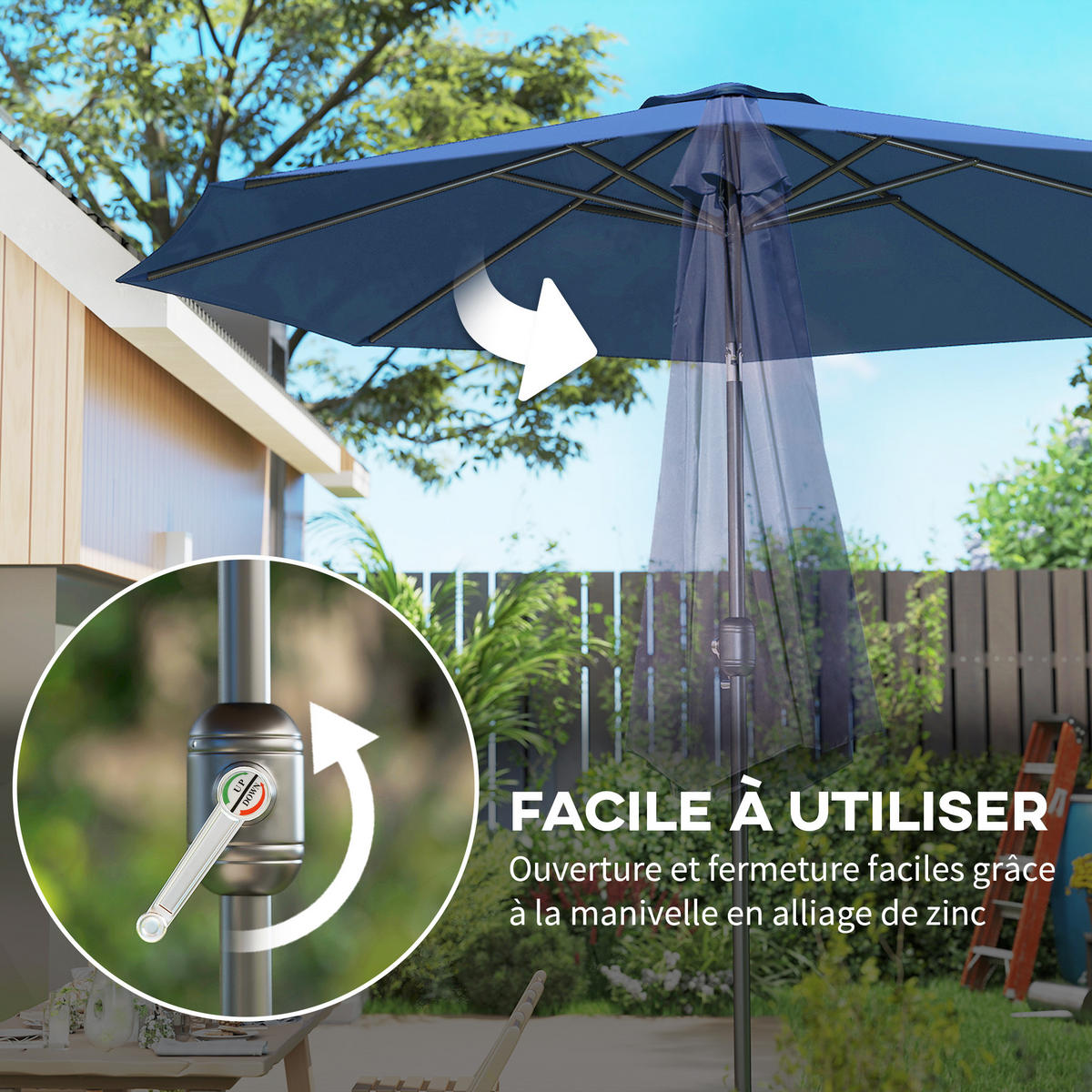 SONNENSCHIRM DE-11395 neigbar, mit Kurbel, Ø 3 m Blau - Blau, Metall (295/295cm) - ComfortXL
