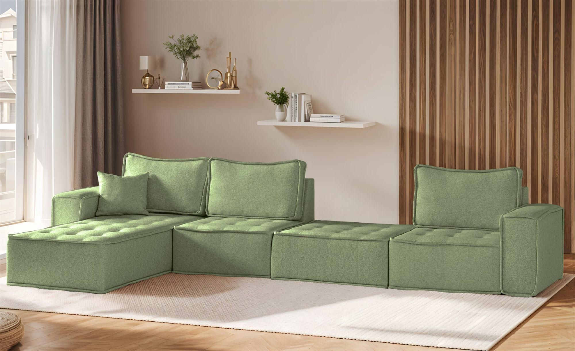 ECKSOFA Sande Xl In Alpine - Hellgrün, Holzwerkstoff/Textil (372/192cm) - Fun Möbel