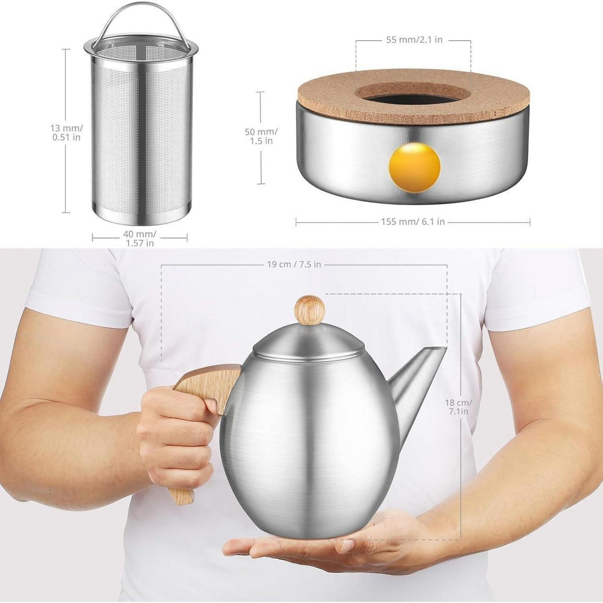 TEEKANNE mit Stövchen 1200ml Edelstahl Silber - Multicolor, Metall (16.8/20cm)