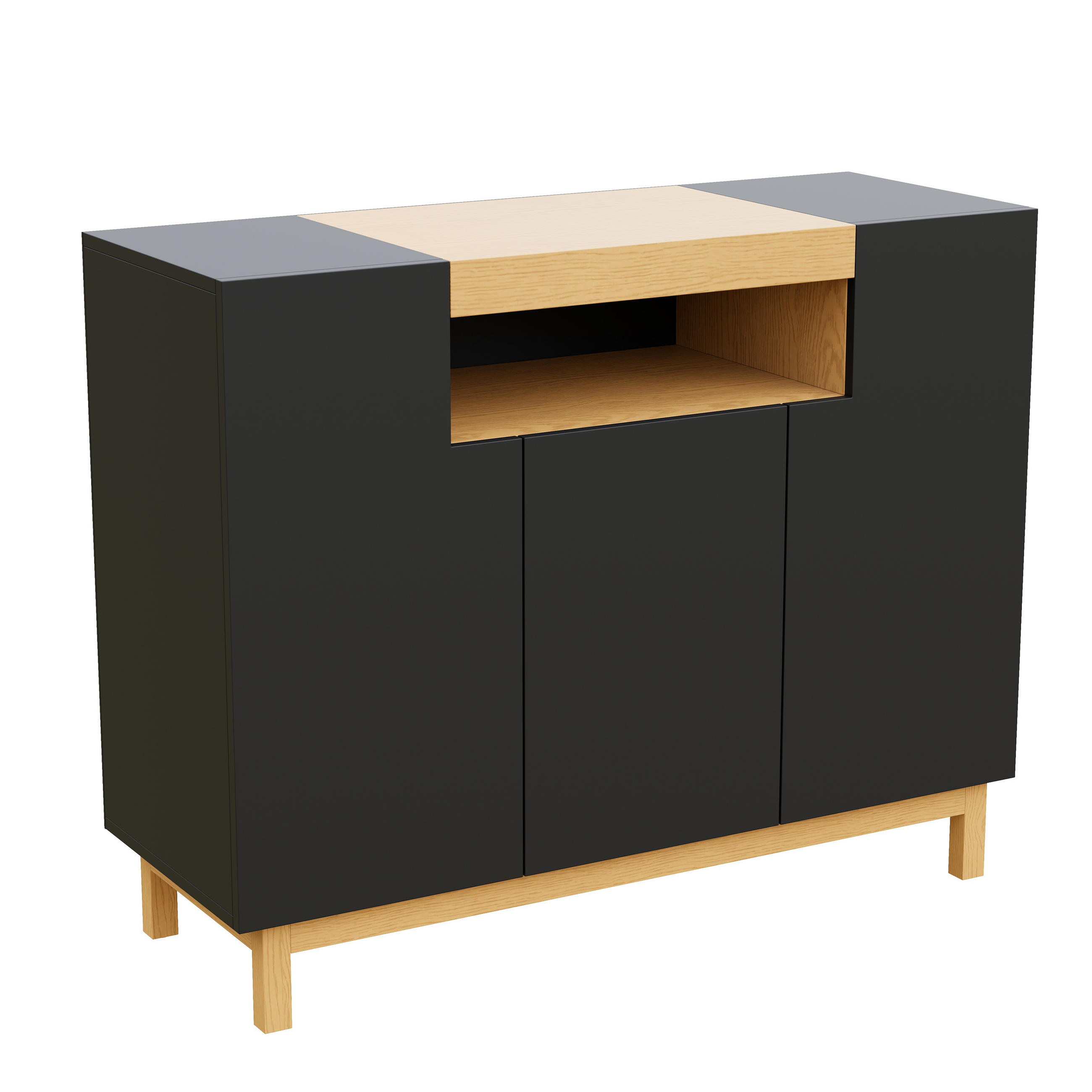 SIDEBOARD DE-37595 120,5/42/96 cm mit 3 Türen Schwarz - Schwarz, Holzwerkstoff (120.5/96/42cm) - ComfortXL