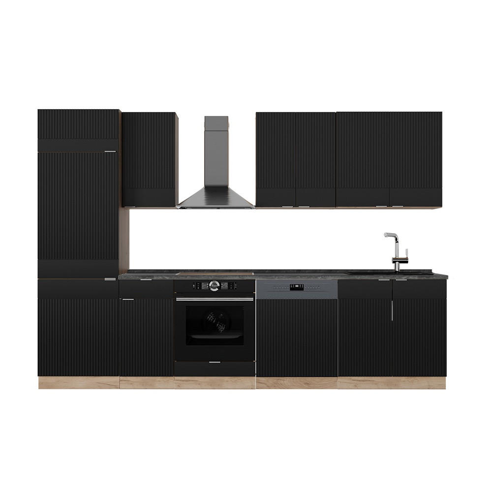 Vicco Küchenzeile Schwarz, Eiche 300x206.8x60 cm