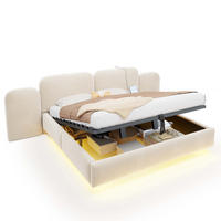 POLSTERBETT aus Samtstoff 180x200 cm Beige mit hydraulischem Bettkasten, RGB-LED und USB-C-Anschluss - Beige, Textil (180/200cm) - Modfu
