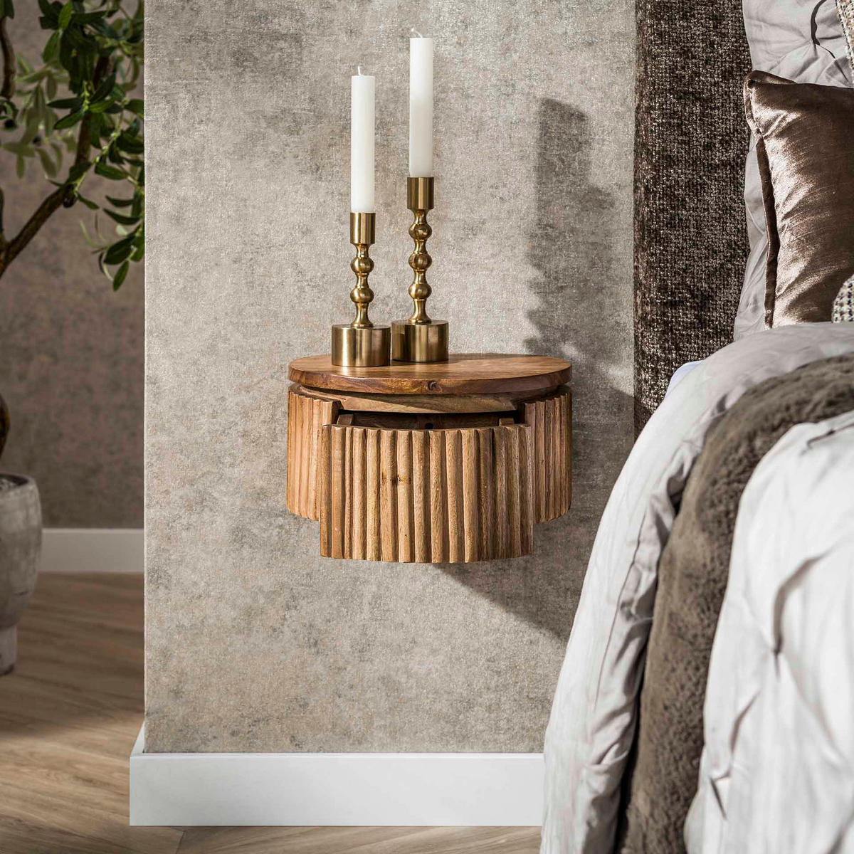 NACHTTISCH Wave Beige 26/30/15 cm - Braun, Holz (30/15/26cm) - Hoyz Collection