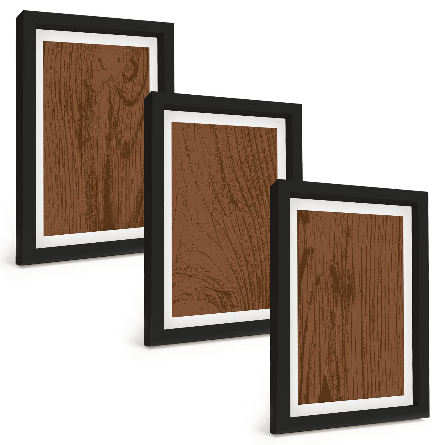 BILDER SET 3er Set - 20x30 cm Schwarzer Rahmen - Holzstruktur, Rinde, Minimalismus - Schwarz, Kunststoff (20/30cm) - TULUP