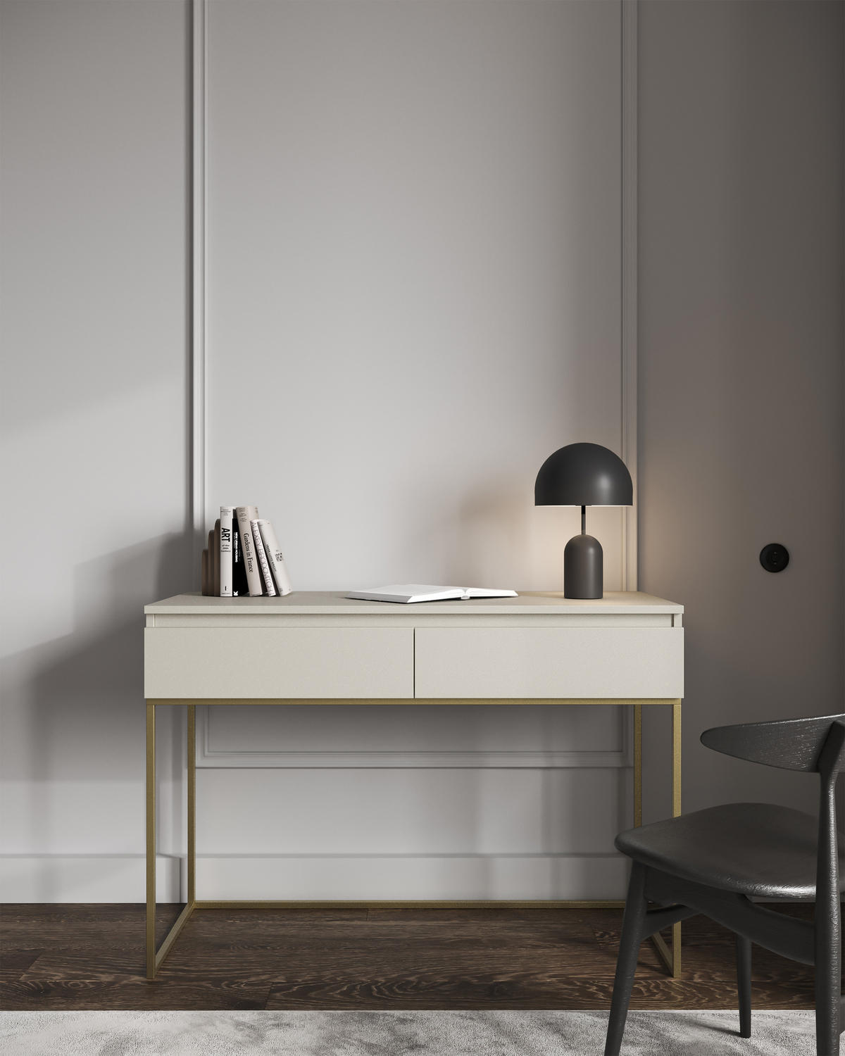 SCHMINKTISCH Bemmi Beige mit goldenen Metallbeinen - Beige/Goldfarben, Holzwerkstoff/Metall (120/80/50cm) - Selsey
