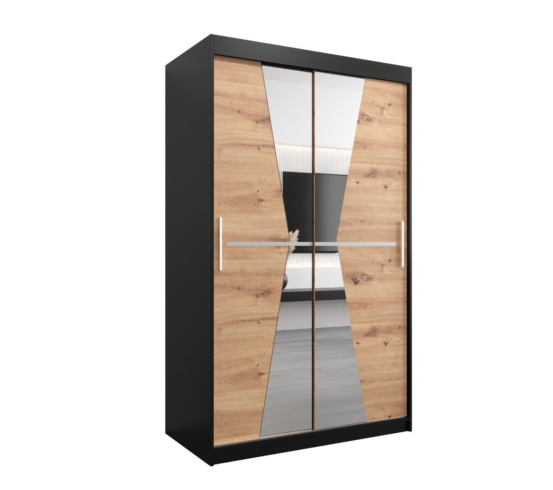 SCHWEBETÜRENSCHRANK 200/120/62 2-türig - Silberfarben/Schwarz, Holz/Kunststoff (120/200/62cm) - Abiks Möbel