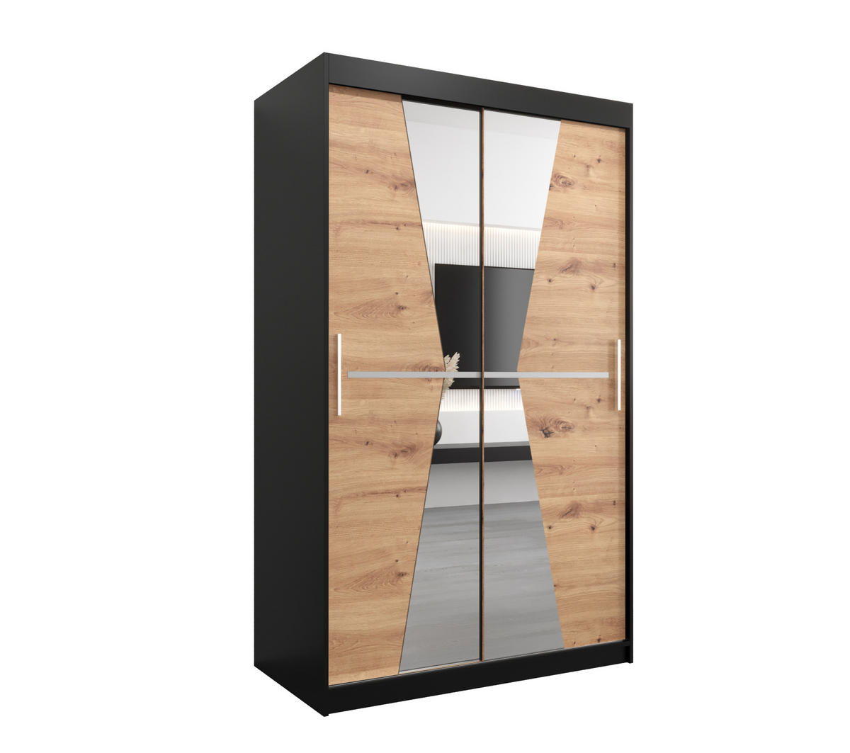 SCHWEBETÜRENSCHRANK 200/120/62 2-türig - Silberfarben/Schwarz, Holz/Kunststoff (120/200/62cm) - Abiks Möbel