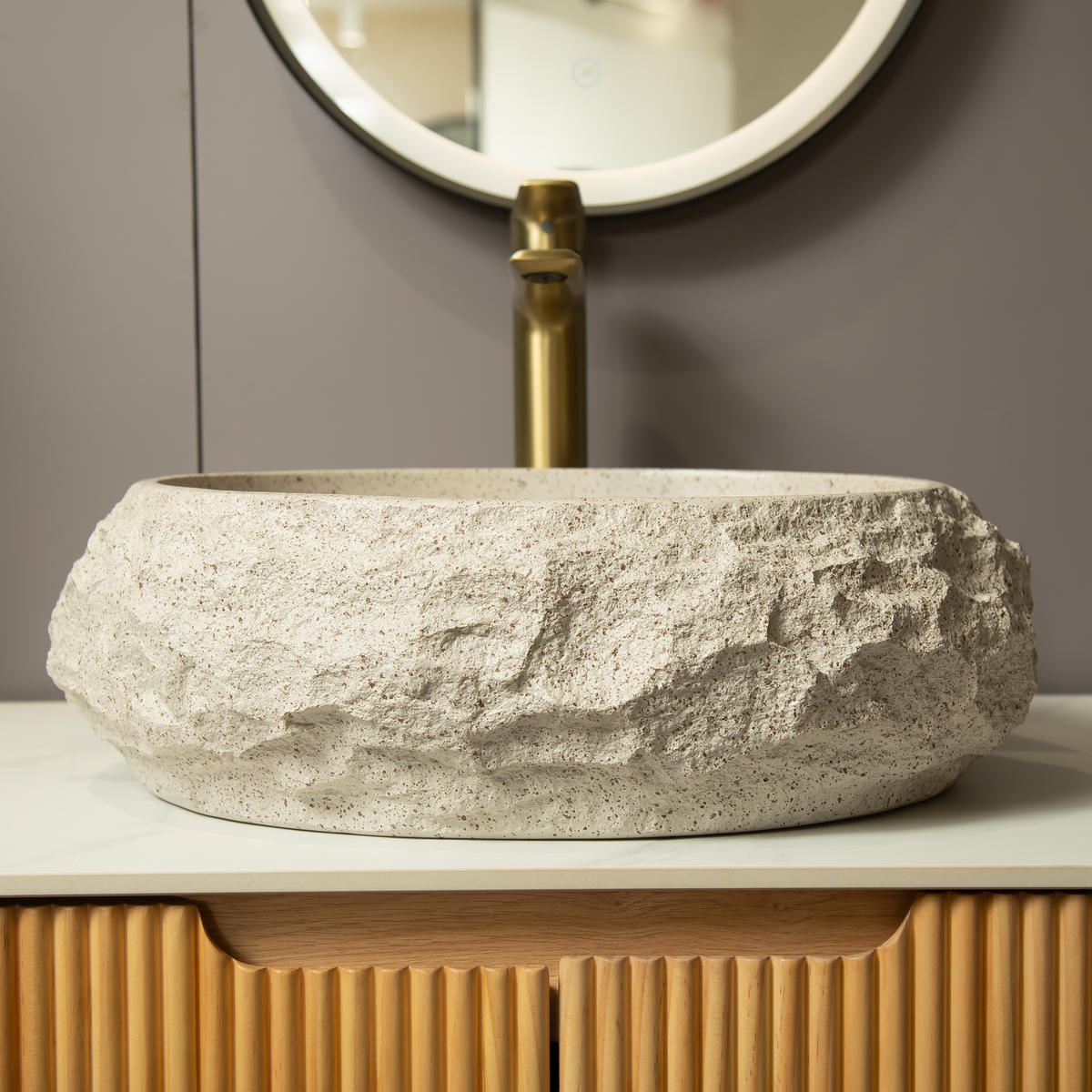 AUFSATZBECKEN Beige 45/32/15 cm - Beige, Holz (45/15/32cm) - PANGIVO