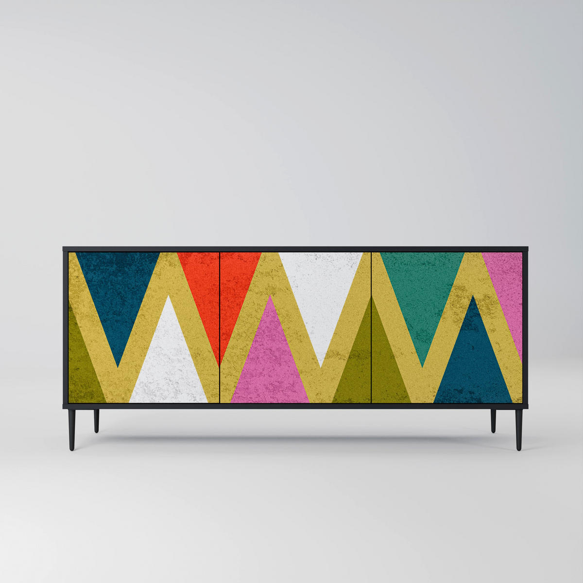 SIDEBOARD COLORFUL TRIANGLES, Eicheneffekt, 164,5x42x77,5 cm, 3 Türen - Eichefarben/Buchefarben, Holzwerkstoff/Buchenholz (164.5/77.5/42cm) - SpaceRebels