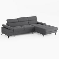 ECKSOFA VENTO Rechts Grau Velours Easy Clean L-Form Couch mit Schlaffunktion & Bettkasten - Schwarz/Grau, Holz (261/190cm) - Barchello