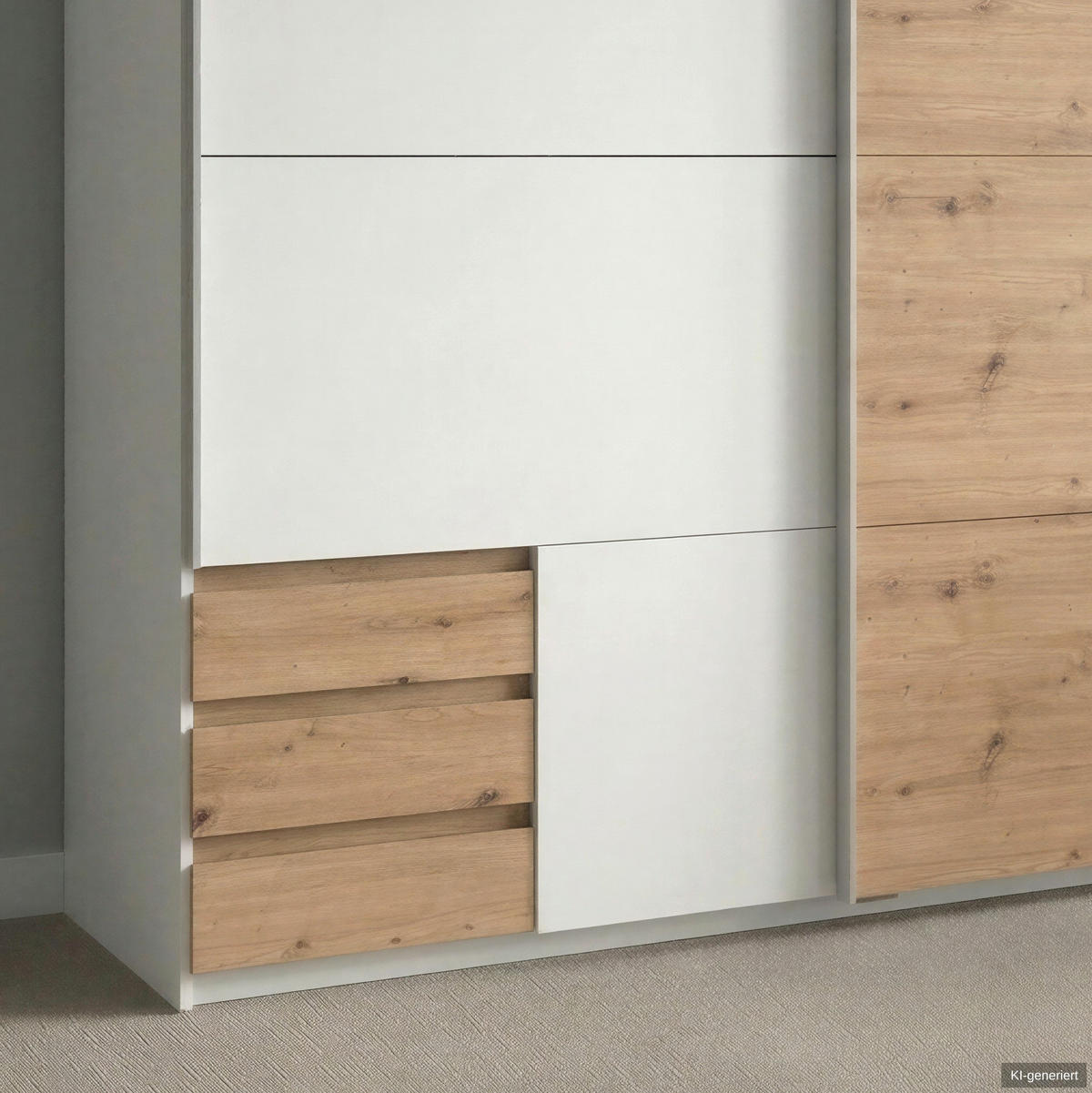 SCHWEBETÜRENSCHRANK 2-türig B179/H198/T65 cm, Kleiderschrank in Weiß, 1x Tür & sichtbare Schubkästen in Eiche Artisan Dekor / 22690 - Alufarben/Weiß, Holz/Holzwerkstoff (179/198/65cm) - luma-home