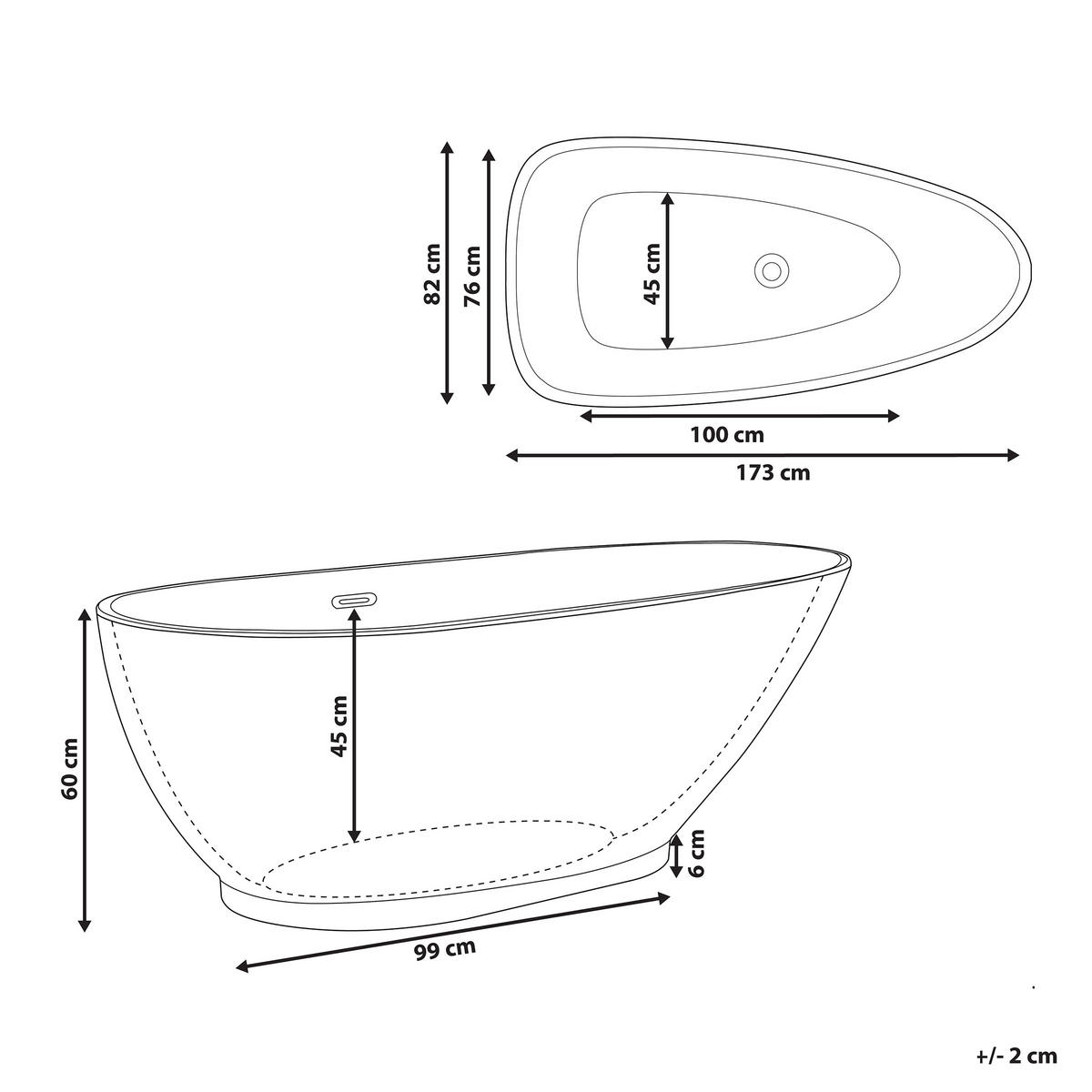 BADEWANNE FREISTEHEND 82x173x59 cm weiß Guiana - Weiß, Kunststoff (82/60/173cm) - Beliani