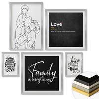 WANDBILDER 5er Set - 50x50 cm & 20x30 cm & 40x60 cm Silberner Rahmen - Herbstliche Berge, Flusshütte - Silberfarben, Kunststoff (40/60cm) - ArtPrintCave