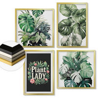WANDBILDER 4er Set - 50x50 cm & 40x60 cm Goldrahmen - Tropische Pflanzen, Pflanzenliebhaberin - Goldfarben, Kunststoff (50/50cm) - ArtPrintCave
