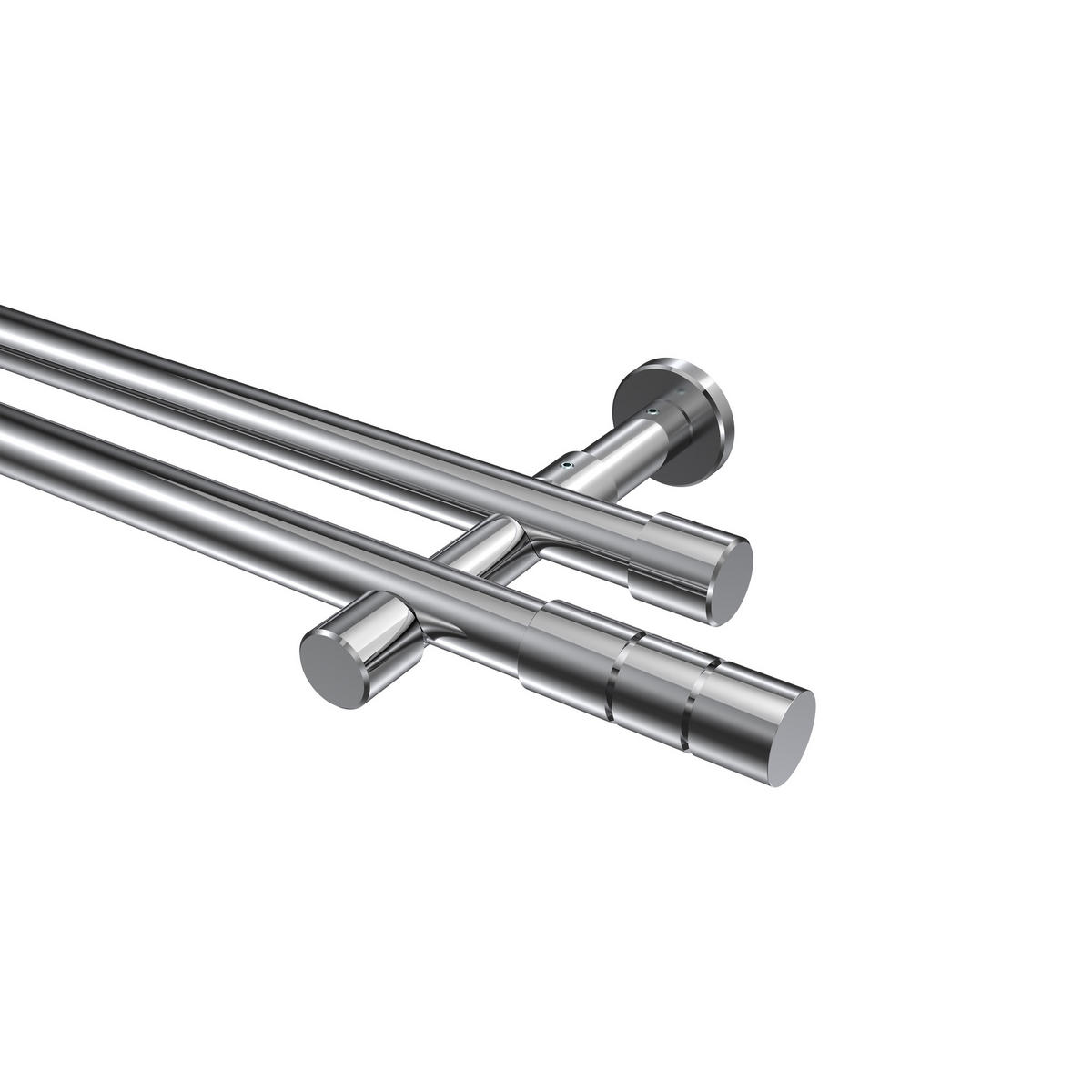 GARDINENSTANGEN-SET Prestige Elanto 180 cm, 2-läufig (ohne Ringe), 20 mm Ø Chrom - Chromfarben, Metall (180cm) - INTERDECO