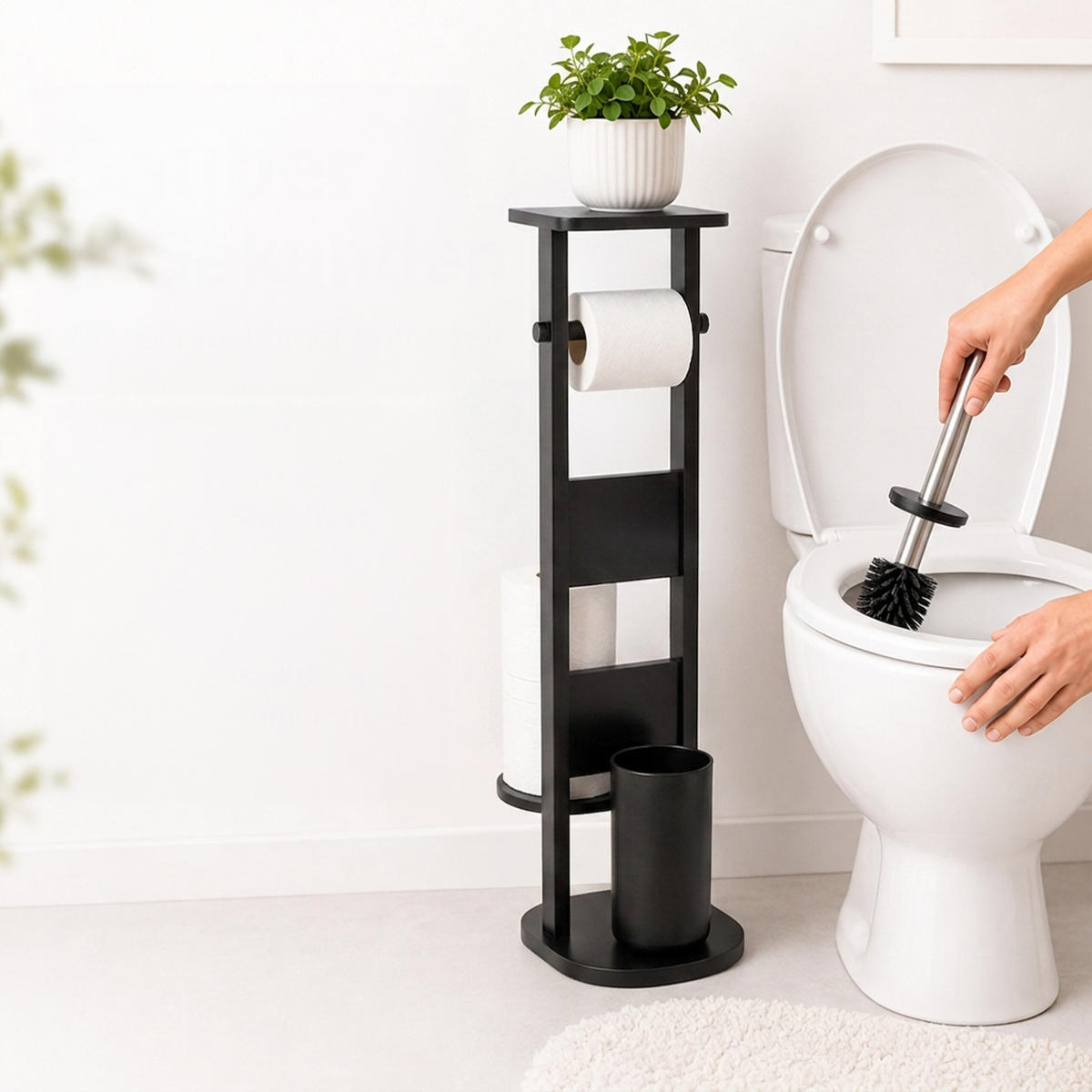 WC-SOUPRAVA černá bambus s poličkou 80 cm - černá, dřevo/kompozitní dřevo (30/80/18cm) - Relaxdays
