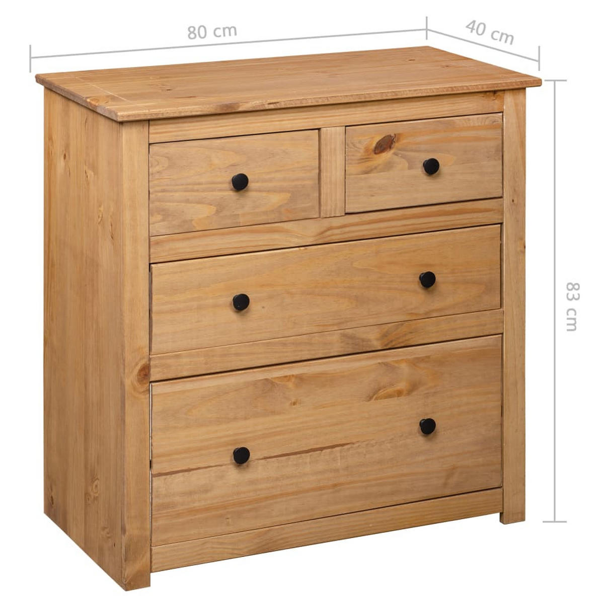 SIDEBOARD mit 4 Schubladen 80/40/83 cm aus Kiefernholz Panama - Braun, Holz (80/83/40cm) - vidaXL