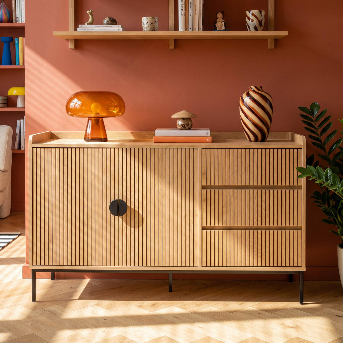 SIDEBOARD, Beigefarbe - Beige, Holz/Metall (150/80/40cm) - Oviala