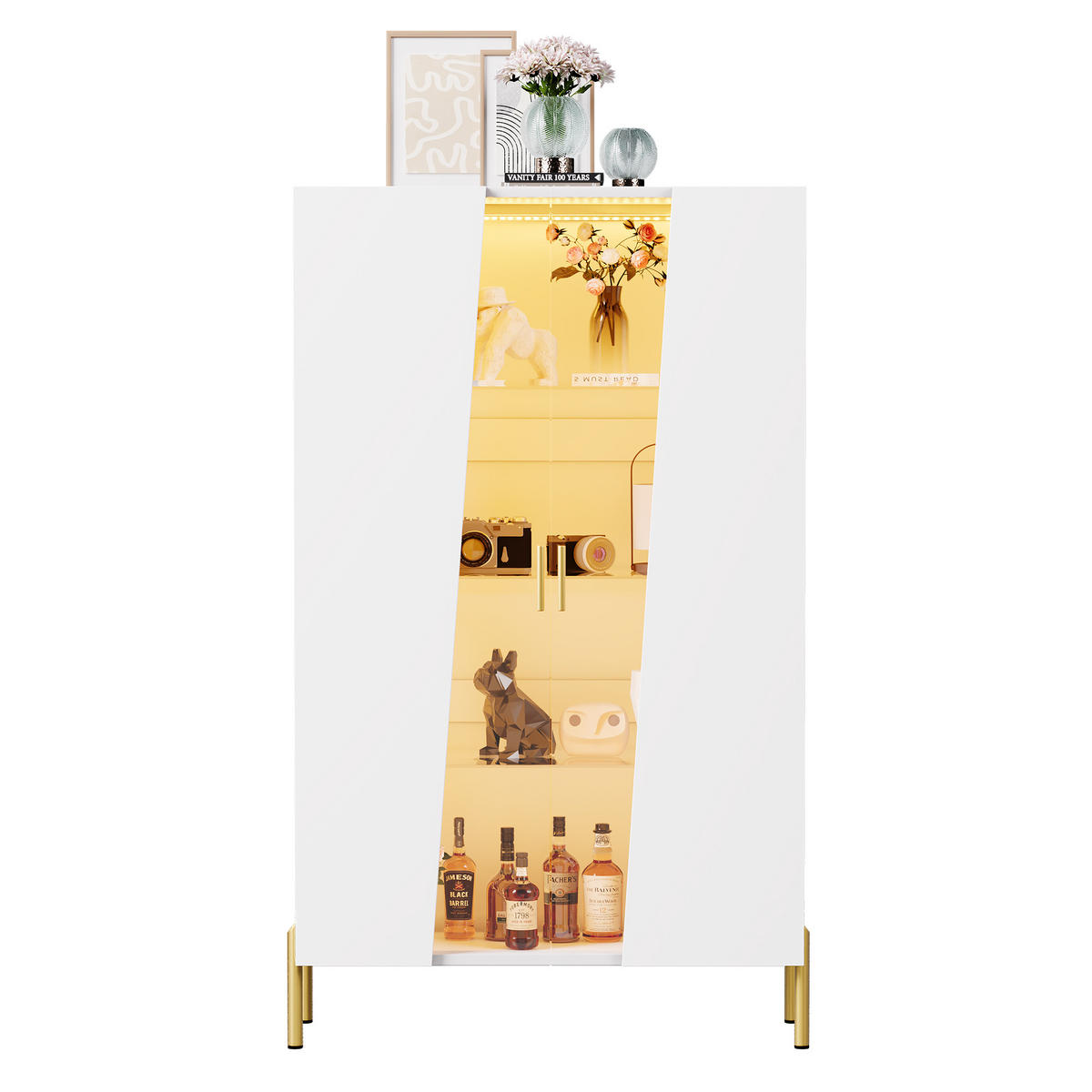 VITRINE 72x40x145 cm mit LED und Glastür - Weiß, Holzwerkstoff (72/145/40cm) - FLIEKS
