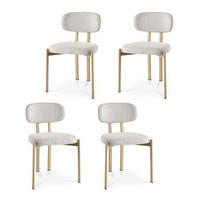 STÜHLE 4er-Set gepolstert skandinavisch mit beigefarbenem Chenille-Bezug und Beinen aus Metall in Eichenoptik – MIA - Beige/Schwarz, Textil/Metall (46.5/82/47.5cm) - Sicaan