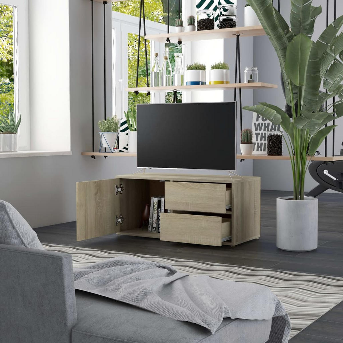 TV-SCHRANK Sonoma-Eiche 80x34x36 cm Holzwerkstoff - Braun, Holzwerkstoff (80/36/34cm) - furnicato