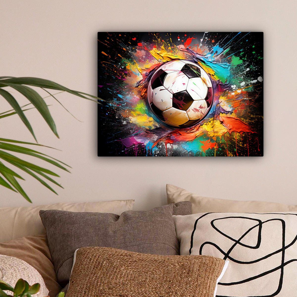 LEINWANDBILD Fußball - Farbe - Farben - Schwarz - Weiß 40x30 cm - Weiß, Textil (40/30cm) - MuchoWow