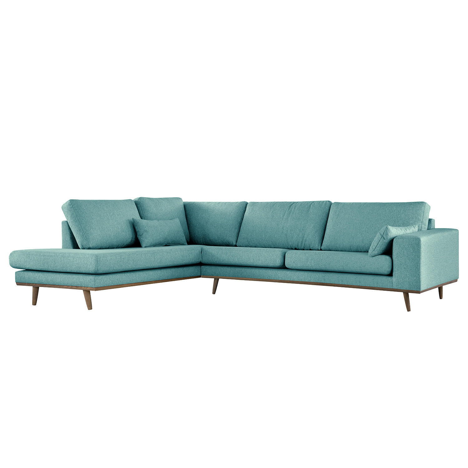 ECKSOFA mit Ottomane - Eichefarben/Petrol, Eichenholz/Textil (287/219cm) - home24