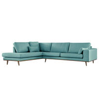 ECKSOFA mit Ottomane - Eichefarben/Petrol, Eichenholz/Textil (287/219cm) - home24