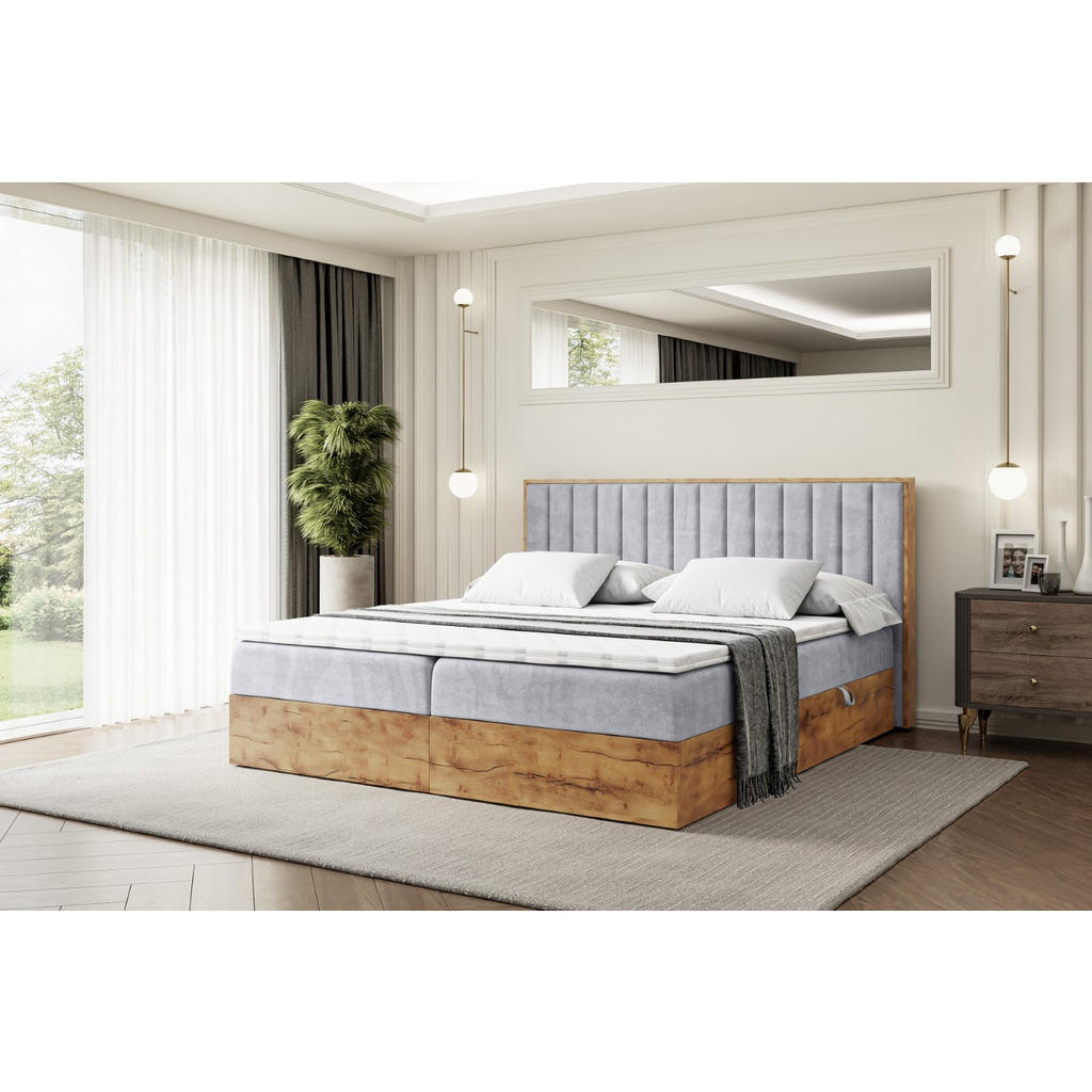 Thumbnail - Altdecor Boxbett, Grau, Holzwerkstoff, Höhe ca. 20 cm, 140x200 cm, Schlafzimmer, Betten, Boxspringbetten