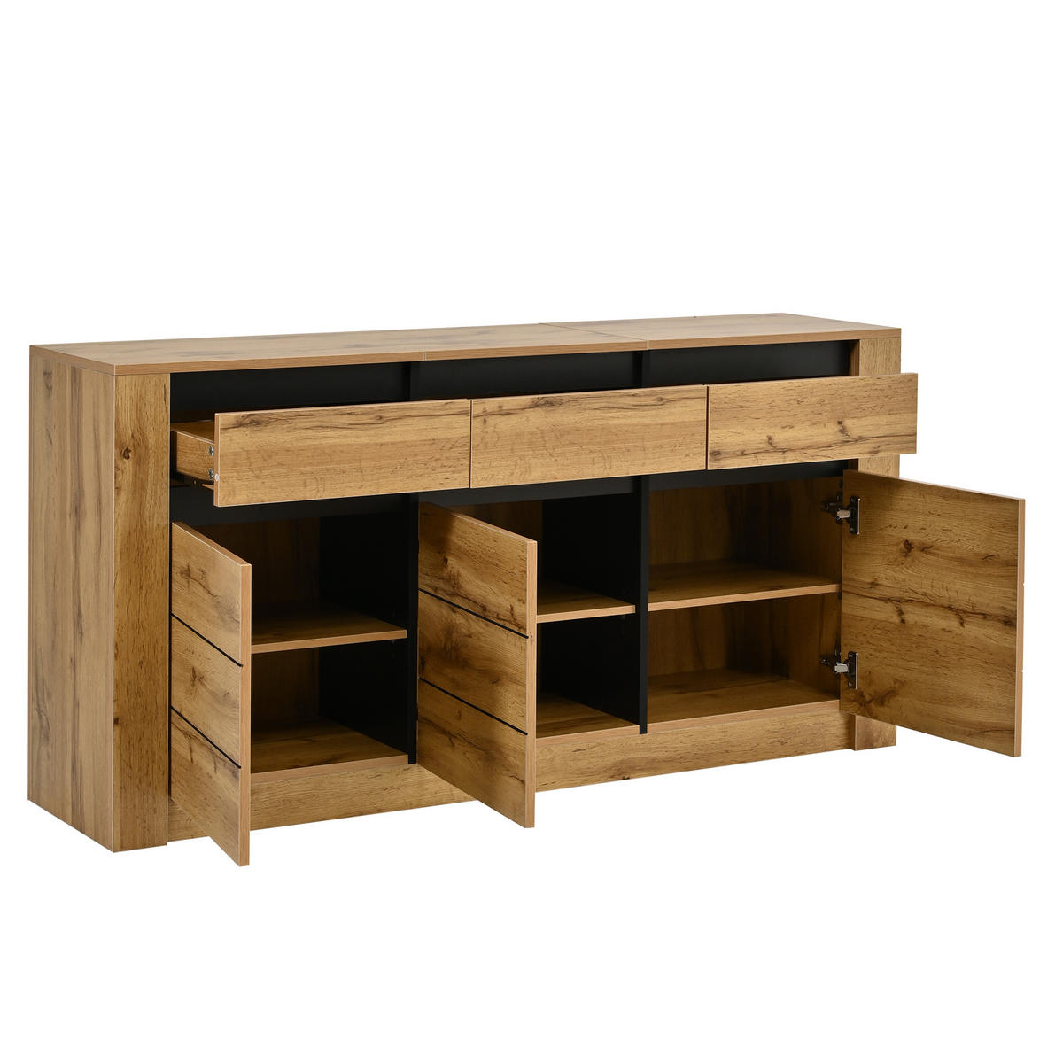 SIDEBOARD Wellenoptik 3 Schubladen 9 Fächer 135cm Naturholz - Naturfarben, Holzwerkstoff (135/70/35cm) - FLIEKS