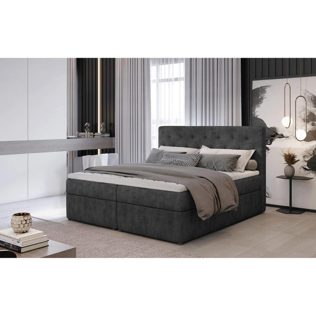 BOXBETT Loree Bonellfederkern - Dunkelgrau, Holz/Holzwerkstoff (180/200cm) - Best For Home
