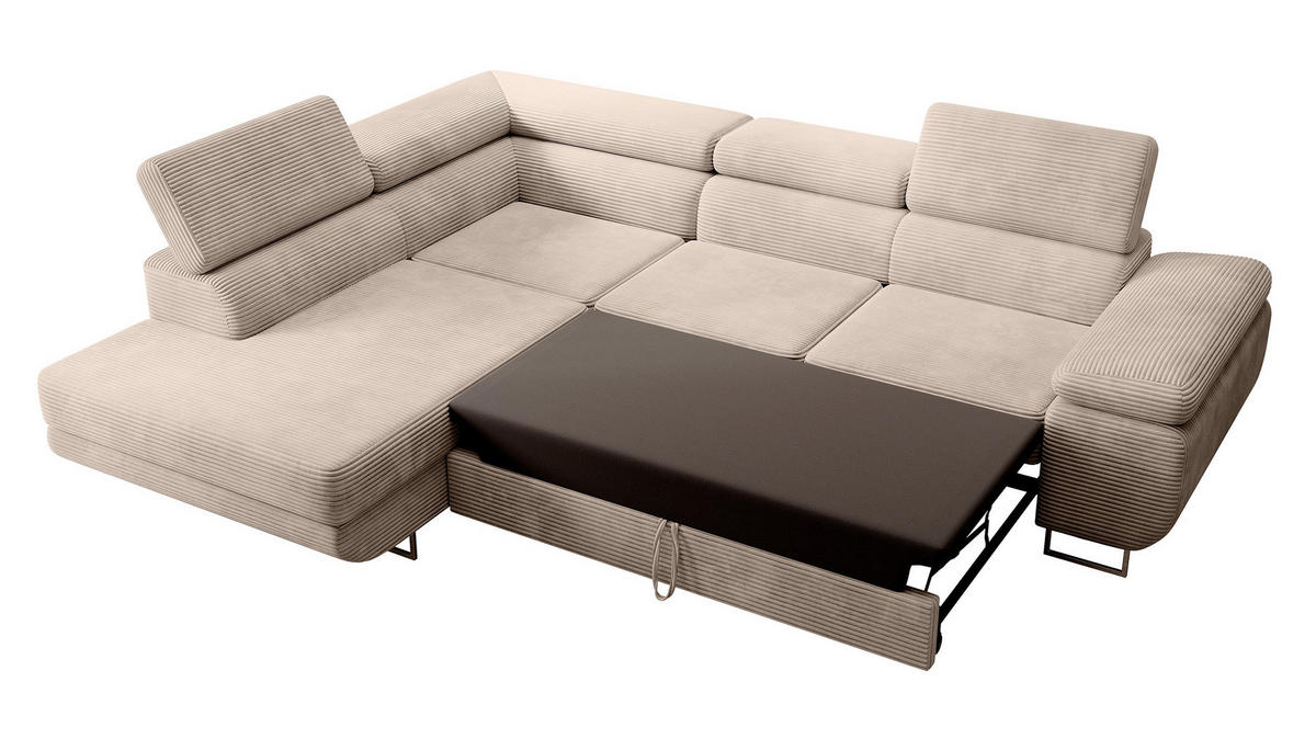 ECKSOFA Stevil Dunkelbeige Cordbezug - Silberfarben/Mokka, Textil/Metall (275/203cm) - Selsey