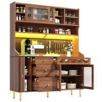 BUFFET 145/39/171 cm walnuss aus MDF und Glas mit LED - Walnussfarben, Glas (145/171/39cm) - OKWISH