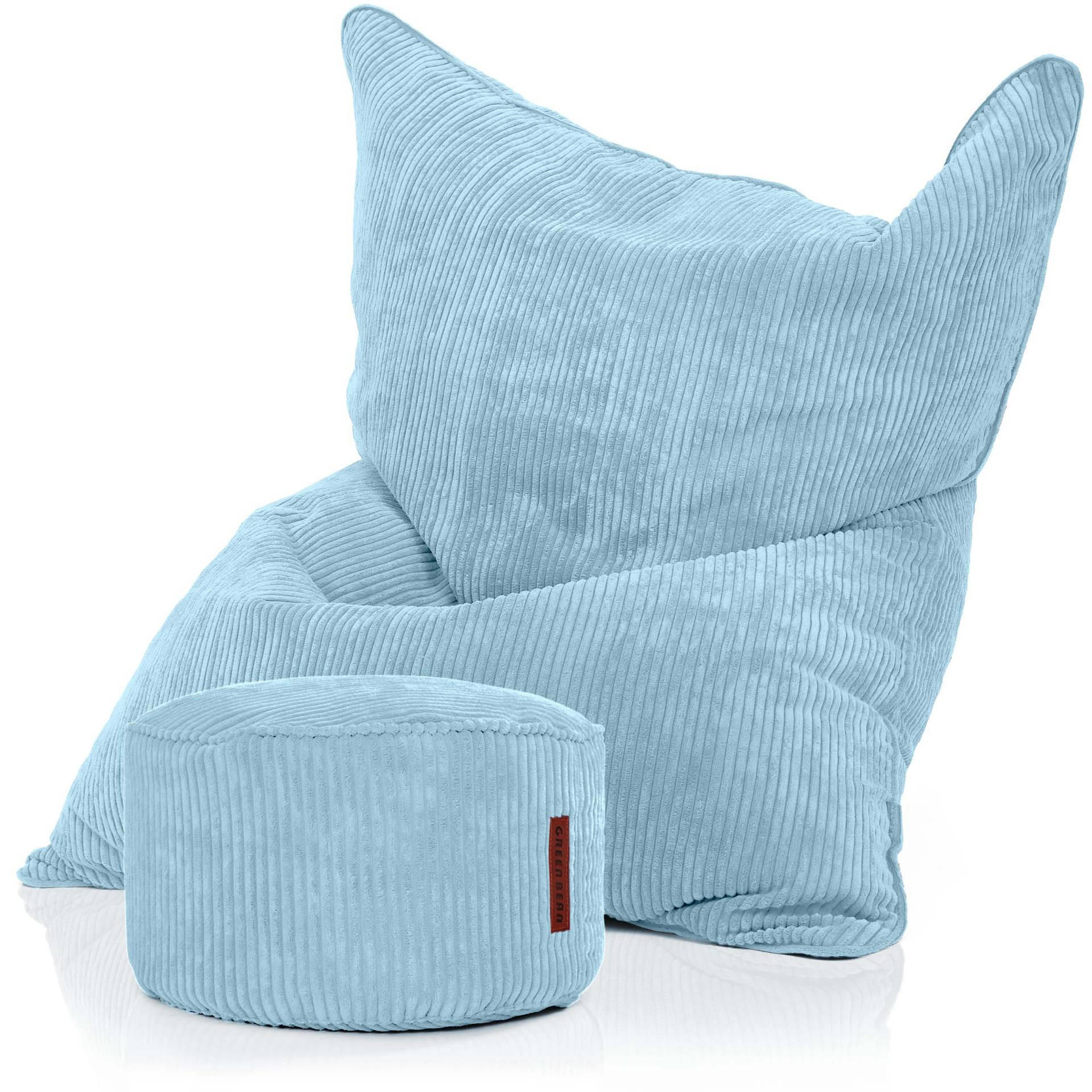 SITZSACK XXL "Square" + Pouf aus Cord - Hellblau, Textil (140/25/180cm) - Green Bean